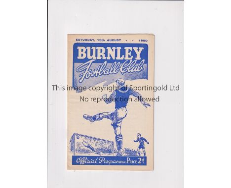 ARSENAL      Programme for the away League match v Burnley 19/8/1950, very slight horizontal crease and scores entered.    Ge