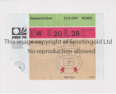 1974 WORLD CUP / BRAZIL V ZAIRE      Ticket for the match 22/6/1974 in Gelsenkirchen.     Good