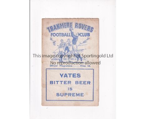 WORKINGTON 1951/2 / FIRST LEAGUE SEASON     Programme for the away League match v Tranmere Rovers 29/9/1951, slightly creased