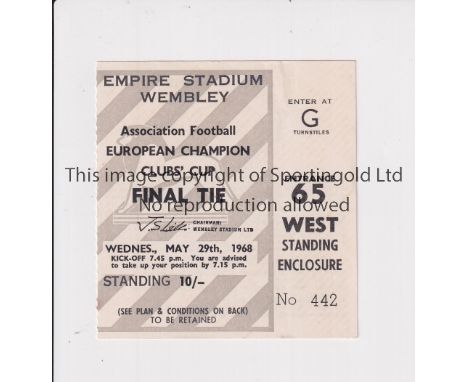 1968 EUROPEAN CUP FINAL       Ticket for Manchester United v Benfica at Wembley.     Very good