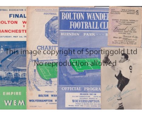 BOLTON WANDERERS / AUTOGRAPHS    Miscellany including 7 programmes, 4 of which are from the successful 1958 FA Cup run, 2 hom
