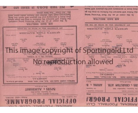 ARSENAL     Two single sheet home programmes v Q.P.R 18/3/1944 FL South Cup, team changes and 23/9/1944, team changes and sco