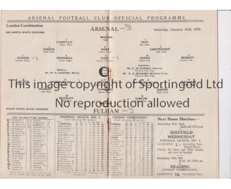 ARSENAL      Programme for the home London Combination match v Fulham 26/1/1935, very slightly creased.    Generally good