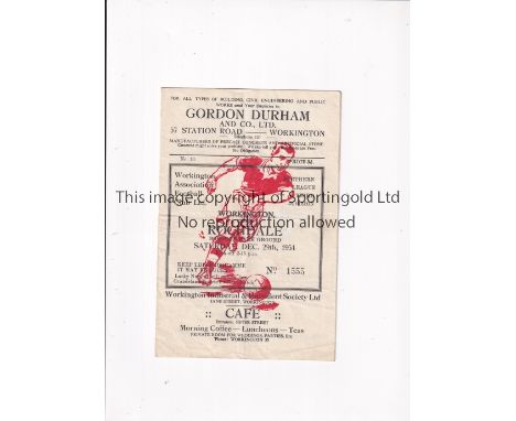 WORKINGTON 1951/2 / FIRST LEAGUE SEASON     Programme for the home League match v Rochdale 29/12/1951, slightly creased, very