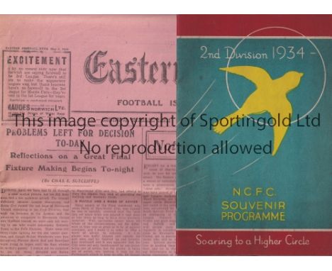 NORWICH CITY V BRISTOL ROVERS 1934   Promotion souvenir programme and printed autograph souvenir for the match at Norwich and