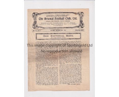 ARSENAL      Single sheet programme for the home London Combination War League first team match v West Ham United 30/11/1918,