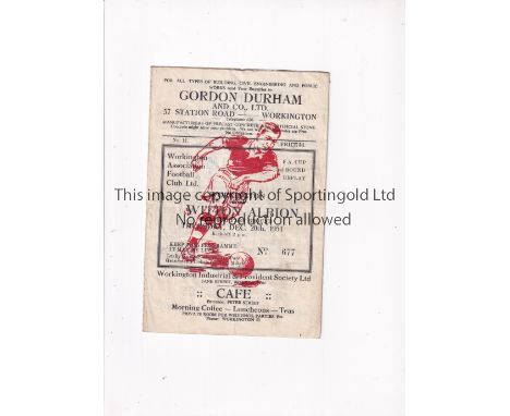 WORKINGTON 1951/2 / FIRST LEAGUE SEASON     Programme for the home FA Cup tie v Witton Albion 20/12/1951, creased.       Fair