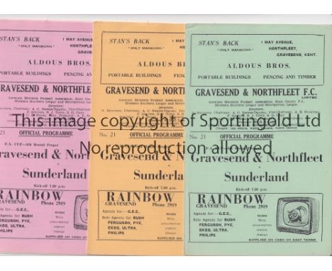 GRAVESEND &amp; NORTHFLEET V SUNDERLAND 1963 FA CUP      Four programmes, all with the supplement inserts for the tie at Grav