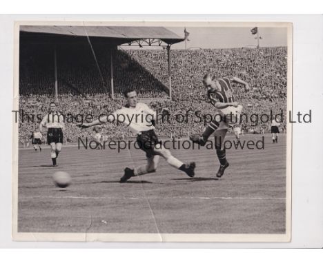 1956 FA CUP FINAL     Original 10" X 8" b/w action Press photo with stamp and paper notation on the back of Hayes scoring the