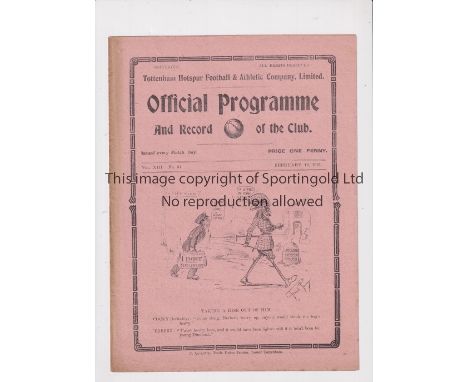 TOTTENHAM HOTSPUR        Programme for the home League match v Manchester City 12/2/1921.     Good