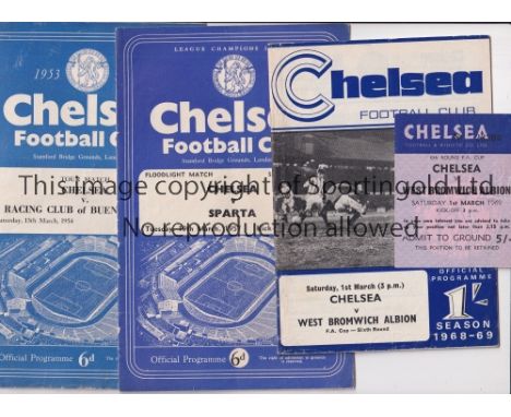 CHELSEA     Thirteen programmes and a ticket for the home FA Cup tie v WBA 68/9. Programmes include homes v Racing 53/4, Spar