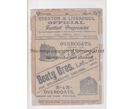 EVERTON V WOOLWICH ARSENAL 1910       Joint issue programme for the League match at Everton 5/10/1910 and Liverpool Reserves 