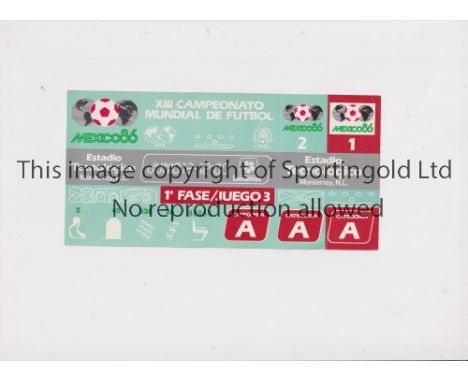 1986 WORLD CUP       Unused ticket for Algeria v Spain 12/6 at the Technological Stadium. Staple holes on the left.   General