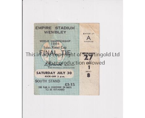 1966 WORLD CUP FINAL      Seat ticket for England v West Germany, very slightly creased and very slightly marked.    Generall
