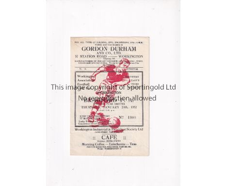 WORKINGTON 1951/2 / FIRST LEAGUE SEASON     Programme for the home League match v Bradford Park Avenue 24/1/1952.     General