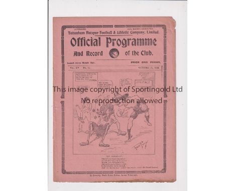 TOTTENHAM HOTSPUR        Programme for the home League match v West Bromwich Albion 21/10/1922, very slight wear on the edges
