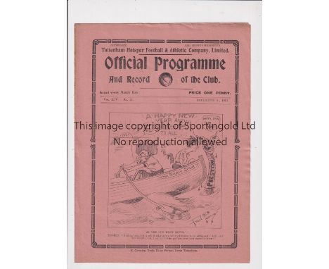 TOTTENHAM HOTSPUR        Gatefold programme for the home League match v Preston North End 31/12/1921.     Generally good