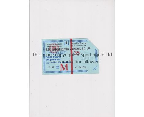 1970 FAIRS CUP FINAL FIRST LEG     Ticket for Anderlecht at home v Arsenal with one counterfoil intact.     Good
