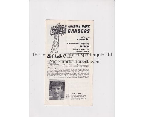 ARSENAL     Programme for the away 1st Leg Youth Cup Semi-Final v QPR 4/4/1966, slight vertical crease.     Generally good