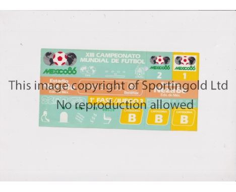 1986 WORLD CUP      Unused ticket for Scotland v Uruguay 13/6/1986 at the Neza 86 Stadium. Staple holes on the left.   Genera