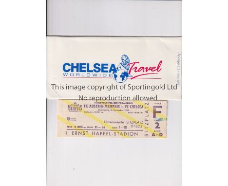 CHELSEA     Ticket and wallet containing travel documents for the away ECWC tie v Austria Memphis 3/11/1994.    Good