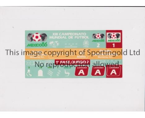 1986 WORLD CUP       Unused ticket for Portugal v Poland 7/6 at the University Stadium. Staple holes on the bottom left.   Ge
