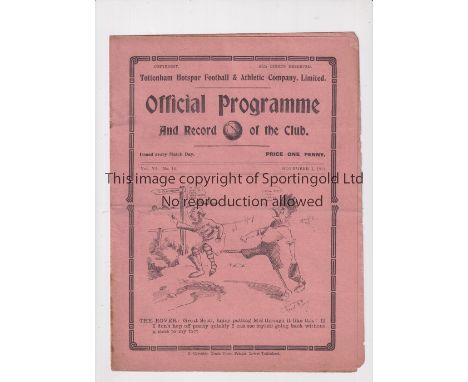 TOTTENHAM HOTSPUR        Gatefold programme for the home South Eastern League match v Brighton 1/11/1913, very slightly creas