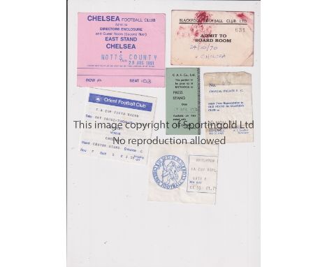 CHELSEA     Six tickets including 4 away games 1970/1 Blackpool board room with marks, 1971/2 C Palace, 1975/6 Charlton, 1977