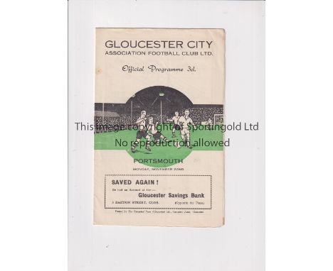 GLOUCESTER CITY V PORTSMOUTH 1954        Programme for the first match with 'improved' floodlighting at Gloucester 22/11/1954