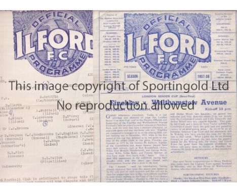 NEUTRAL MATCHES AT ILFORD FC    Five programmes for season 1957/8: Essex Cup Final, England v Germany Amateur International, 