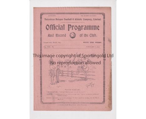 TOTTENHAM HOTSPUR        Programme for the home London Combination match v Clapton Orient 5/2/1921, slight ageing marks.     