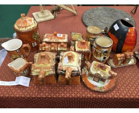 A collection of china Cottage Ware together with a Poole Pottery Living Glaze purse vase.