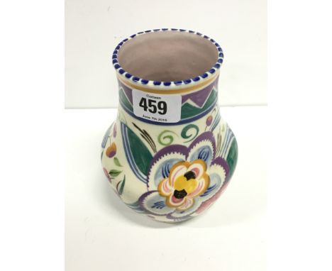 A Poole Pottery earthenware vase, decorated in the V design, painted by Grace Burge, shape 267 (6 inches high).