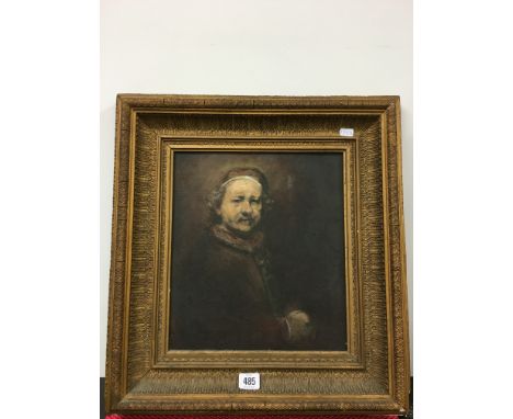 A gilt framed oil on canvas; Portrait of a Gent wearing a red cap (in the Old Master style).