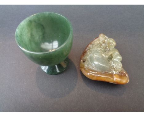 A Chinese Jade Pendant and a Jade Quail Cup