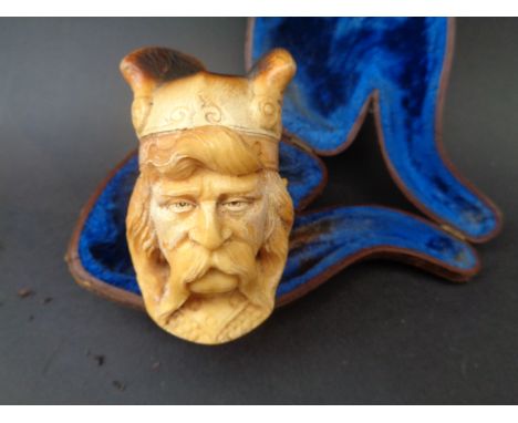 Viking head meerschaum, gold and amber pipe