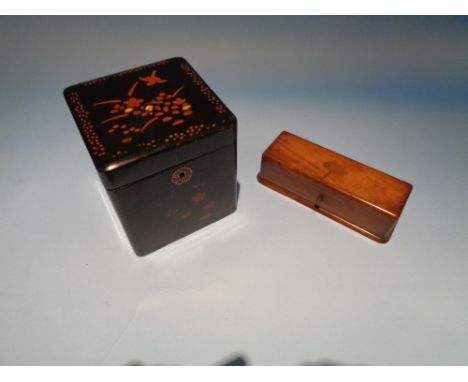 A Japanese Laquered Tea Caddy and a Victorian Walnut Pen Box
