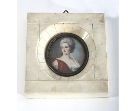 A Fine French Miniature Portrait Painting on Ivory of Madam ....? ( bottom right of painting).