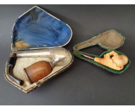 A briar opium pipe & eagle claw meerschaum pipe