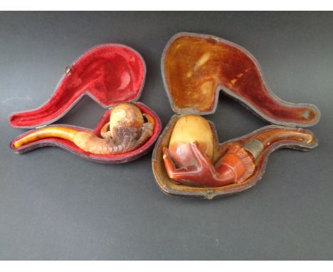 Meerschaum and amber claw pipe & meerschaum and amber hand pipe