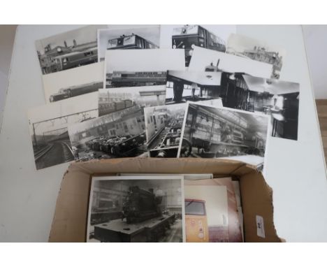 Box containing a variety of railway related photography and prints various steam and diesel engines and also engine and carri