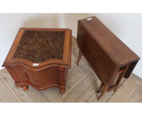 Small Edwardian satin wood cross banded mahogany, Sutherland table (53cm x 67cm) and a Victorian mahogany step commode, (2) 