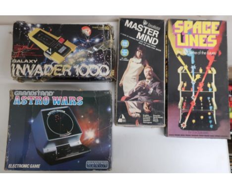 Astro Wars console game, and a similar Galaxy Invader game, both boxed, Mastermind and Spaceline games (4) 