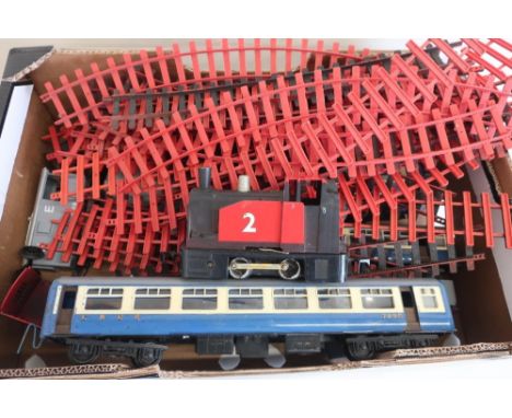 Box containing a quantity of various "Big Train" track, carriages, rolling stock, engine etc 
