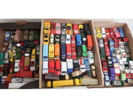 Collection of small scale model vehicles, Corgi, Matchbox, etc in three boxes 