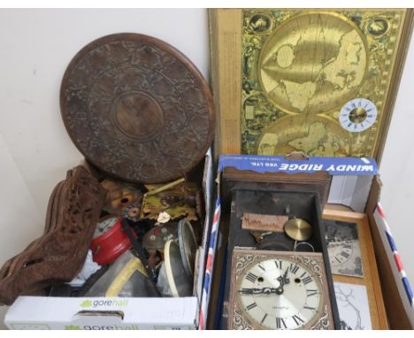 Various Black Forest cuckoo clock parts, folding Eastern table and other clock related items 