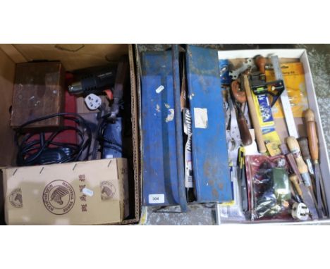 Black and Decker KS638SE jigsaw, and heat gun, Rally electric detail sander, other hand tools, in cantilever toolbox 