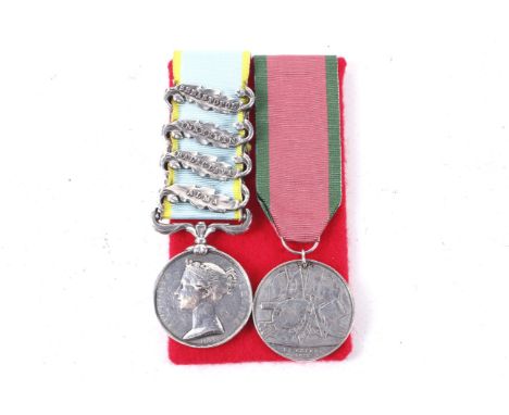 A British Army Crimean War medal pair. Comprising the 1854 Crimean War medal, with four campaign bars for Sebastopol, Inkerma