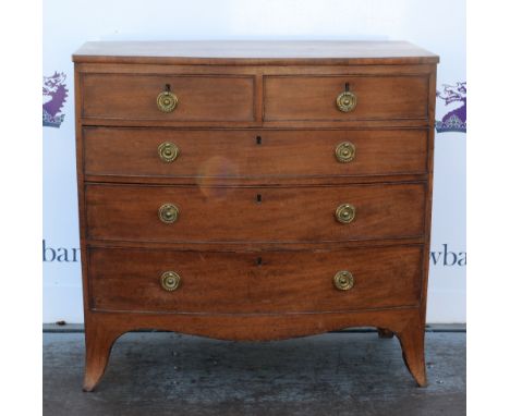 19th century mahogany bow fronted chest of two short over three long graduated drawers on bracket base, 87cm x 90cm x 47cm, .