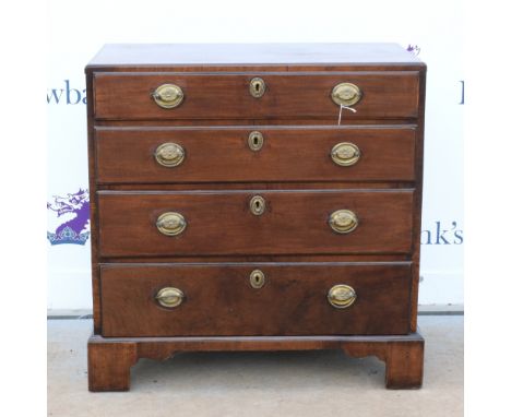 19th century mahogany chest of four long graduated drawers on bracket base, 77.5cm x 76cm x 41.5cm, .     .     